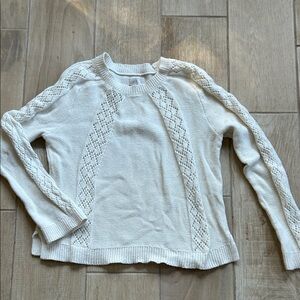 LOFT Ivory Knit Sweater with Lace Accents